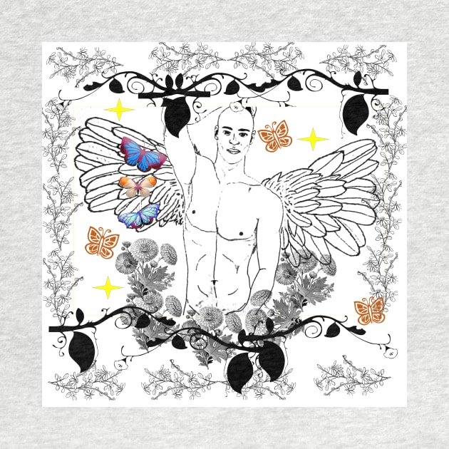 Angel with Wings Illustration Floral Butterfly Design by Girl Gang Leader